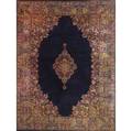 Sarouk oriental rug 20th c blue center medallion with floral border 105 x 142