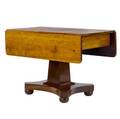 Pedestal base empire style drop leaf table with a curly maple top 19th c 27 12 x 41 x 21 34