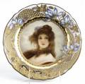 Royal vienna handpainted portrait plate with gilt floral decoration early 20th c titled carmen artist signed wagner beehive mark 9 12 dia