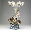 Dresden potschappel compote 19th c two part group comprised of mermaids in a boat surrounding a male figure with crashing waves 28