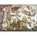 Capodimonte plaque late 19thearly 20th c mythological female figures with lions framed marked 12 34 x 16 34
