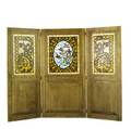 Leaded glass threesection oak screen with center image of birds and flowers 20th c 86 12 x 91