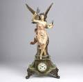 French onyx base statue clock 19th20th c statue of winged victory figure in painted white metal signed moreau 30