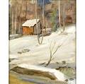 Walter emerson baum american 18841956 the red shed oil on masonite framed signed and titled 10 x 8 provenance private collection pennsylvania