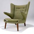 Hans wegner  ap stolen papa bear chair with green fabric upholstery ap stolen stamp mark 38 12 x 35 12 x 28