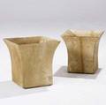 Decorative pair of flaring parchmentcovered wastebaskets with metal feet 12 12 x 12 sq