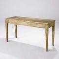 Decorative parchmentcovered table with tapering legs and brass sabots 30 x 54 14 x 19 12