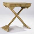 Decorative folding table in parchmentcovered oak with single side drawer and xshaped base 30 x 27 12 x 17 34