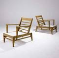 Rene gabriel pair of oak ladderback lounge chairs with white fabriccovered seat 31 x 24 12 x 32