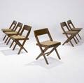 Pierre jeanneret set of six teak chairs from chandigarh each with woven cane seat and fabricupholstered seat pad not shown 30 x 18 x 17