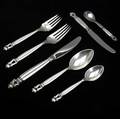 Georg jensen sterling silver service for eight in the acorn pattern including dinner forks salad forks dinner knives butter knives tablespoons teaspoons and six demitasse spoons 62 pieces 8 7