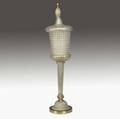 Barovier  toso tall lanternshaped segmentati glass ribbed and fluted table lamp with gold foil inclusions 39 12 x 9 12
