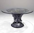 Albert paley pedestal dining table of formed and fabricated steel with beveledged plate glass top 1996 stamped albert paley 1996 with copyright 30 x 53 dia