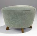 Amy lau ottoman with green corduroy upholstery on flaring wood legs 17 x 26 x 19 14