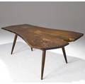 George nakashima walnut turnedleg dining table with singleboard freeform freeedge top provenance available marked with clients name 28 34 x 72 x 51
