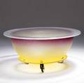 John lewis purpleyellow sphere table in cast glass with textured top on threewheeled base 2003 18 x 39 dia