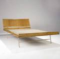 George nelson  herman miller thinedge fullsize bed in birch with caned headboard and mattress pad with spring support on enameled metal legs 34 x 53 12 x 74 12 platform height 14 12