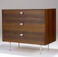 George nelson  herman miller rosewood thin edge threedrawer chest with porcelain pulls on aluminum legs outline of foil label 30 12 x 33 34 x 18 12