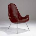 Modern lounge chair with reddishbrown leatherette upholstery on chromed steel legs with original glides 37 14 x 25 x 27