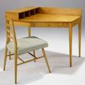 Paul mccobb singledrawer desk in maple with brass pull and ladderback chair with fabricupholstered seat desk 33 14 x 42 x 36 chair 34 12 x 17 x 22