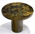 Philip  kelvin laverne occasional table with bronze and verdigris patination the circular top incised with three classical nudes on pedestal base signed philip kelvin laverne 16 x 19 dia