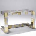 Paul evans cityscape twodrawer desk with chrome and brass patchwork covering on cantilevered base paul evans script signature 29 12 x 48 x 20 12