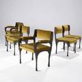 Paul evans set of six sculpted bronze dining chairs two arm and four side with original ochre velvet upholstery paul evans inc paper labels armchairs 32 14 x 27 14 x 21 14 side chairs
