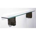 Paul evans wallhung shelf with two sculpted bronze supports and rectangular plate glass top 11 14 x 60 x 12