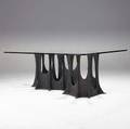 Paul evans sculpted bronze dining table with clipcorner rectangular plate glass top on serpentine base 1973 signed pe 73 28 34 x 82 34 x 47