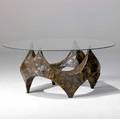 Paul evans unusual coffee table with glass top over sculptural patchwork bronze base base 18 34 x 26 with glass 42