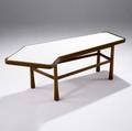 Edward wormley  dunbar coffee table with angled white laminate top on bleached mahogany base 19 12 x 53 12 x 24 12