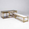 Edward wormley  dunbar interlocking tables in white oak with black and white laminate surfaces both marked with rectangular brass dunbar tags 24 x 53 x 23 and 15 14 x 85 12 x 15 12