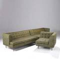 Edward wormley  dunbar early threepiece sofa suite consisting of a large left and righthanded sofa each with single arm and a freestanding armless corner unit with original hopsack upholstery