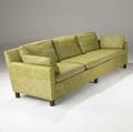 Edward wormley  dunbar sofa with original green wool upholstery on dark walnut legs fabric label 30 x 92 x 34