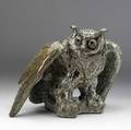 Betty davenport ford stoneware owl sculpture covered in pale blue and brown speckled glaze signed davenport ford 8 14 x 12 x 9