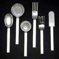 Russel wright fortyfour piece flatware set service for five consisting of eight forks eight knives eight salad forks eight soup spoons and eight teaspoons along with two small serving spoons a