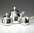 William g dematteo bergenfield new jersey threepiece tea set with ivory details consisting of teapot cream pitcher and covered sugar dish ca 1950 each marked sterling handmade with matteo fl