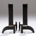 Art deco pair of castiron andirons with nickeled brass accents 18 14 x 10 x 19 12