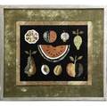 Richard blow  montici pietra dura plaque with an assortment of fruit in mixed hardstone mounted in silvered wood frame with velvet liner 1955 inlaid m lower right also marked made in italy 1955