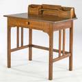 Arts  crafts postcard desk with single drawer and gallery top unmarked 34 x 32 x 19 34