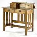 Stickley bros postcard desk no 6566 with four small drawers on top and two drawers with ring pulls below unmarked 37 x 36 x 22 12