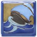 California faience square tile decorated in cuenca with a tall ship on waves stamped california faience 5 34 sq