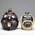 Billy ray hussey two folk art face jugs signed bh and one inscribed with xviii 7 and 8