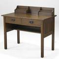 Gustav stickley postcard desk with two drawers and twin letter holders branded mark 30 to table and 36 to top x 40 x 22 14