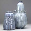 Guerin etc two belgian vases with blue crystalline glazes one by guerin in egyptian revival style 1920s both marked tallest 14 34