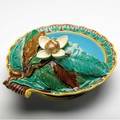 Minton majolica chestnut dish its well pierced with three holes 1866 without warming insert stamped minton 594 date mark 6 x 10 12
