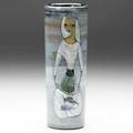 Pillin cylindrical vase painted with a lady with net of fish signed pillin 7 14 x 2 12