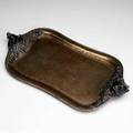 Joseph heinrichs hammered copper tray with silver bear heads and oak branches stamped copper and silver c160 9 x 16 14
