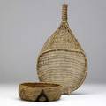 Native american two baskets mission 7 and a paiute winnowing tray or seed beater