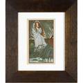Roycroft mitered picture frame with matted print of a preraphelite maiden from a roycroft book frame carved with orb and cross mark print signed hr frame 13 12 x 11 12